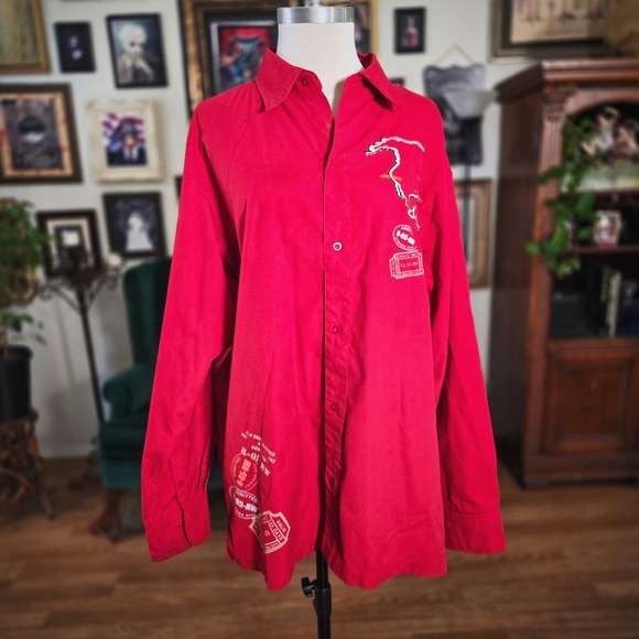 Russo Wear Other - Russo Wear Red Long Sleeve Button Up‎ Shirt Travel Map Graphic Streetwear
